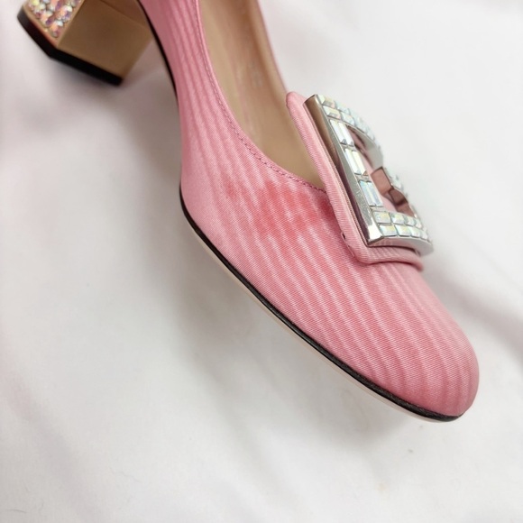 Gucci Madelyn Silk Moire Crystal G Block Heel Pump Pink EU 36.5 Designer - Picture 4 of 11